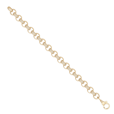 9ct Yellow Gold 6.5 Inch Children's 8mm Plain & CZ Belcher Bracelet