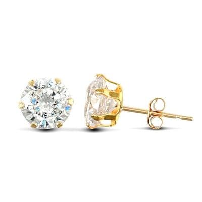 9ct Yellow Gold 6mm Claw Set Cubic Zirconia Stud Earrings
