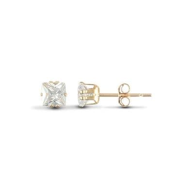 9ct Yellow Gold 6mm Claw Set Princess Cut Cubic Zirconia Stud Earrings