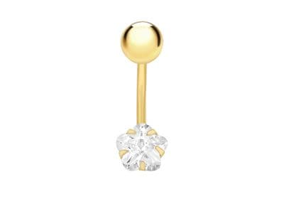 9ct Yellow Gold 6mm CZ 6mm x 19mm Star Belly Bar