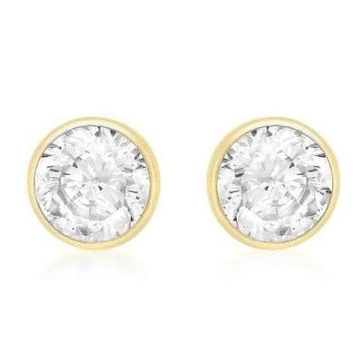 9ct Yellow Gold 6mm Rubover Set Cubic Zirconia Stud Earrings