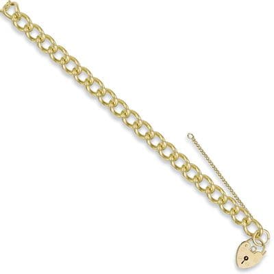 9ct Yellow Gold 7 Inch 10mm Open Curb & Padlock Charm Bracelet