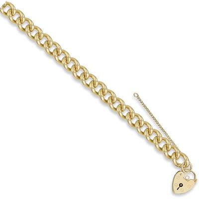 9ct Yellow Gold 7 Inch 11mm Open Curb & Padlock Charm Bracelet