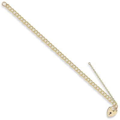 9ct Yellow Gold 7 Inch 4.1mm Double Link Curb & Padlock Charm Bracelet