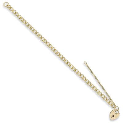 9ct Yellow Gold 7 Inch 4.7mm Open Curb & Padlock Charm Bracelet