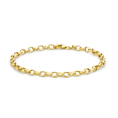 9ct Yellow Gold 7 Inch 4mm Plain Oval Belcher Bracelet