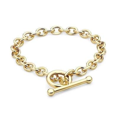 9ct Yellow Gold 7 Inch 6mm Oval Belcher Albert T-Bar Bracelet