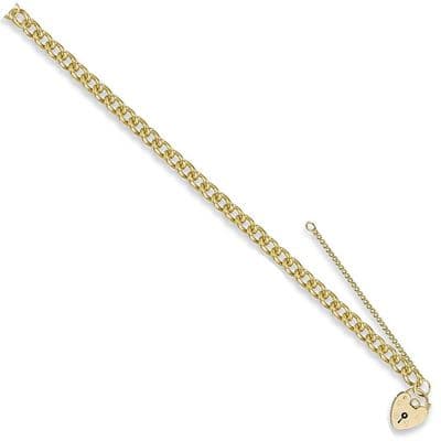 9ct Yellow Gold 7 Inch 6mm Tight Link Curb & Padlock Charm Bracelet