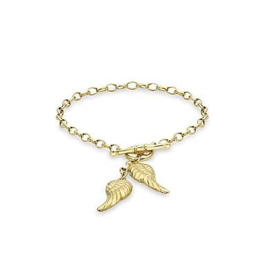 9ct Yellow Gold 7 Inch Angel Wings Albert T-Bar Bracelet