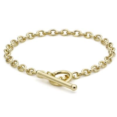9ct Yellow Gold 7 Inch Oval Belcher Albert T-Bar Bracelet