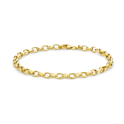 9ct Yellow Gold 7.5 Inch 4mm Plain Oval Belcher Bracelet