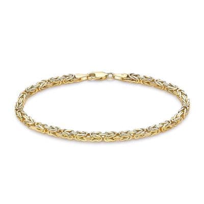 9ct Yellow Gold 7.5 Inch 4mm Square Byzantine Bracelet