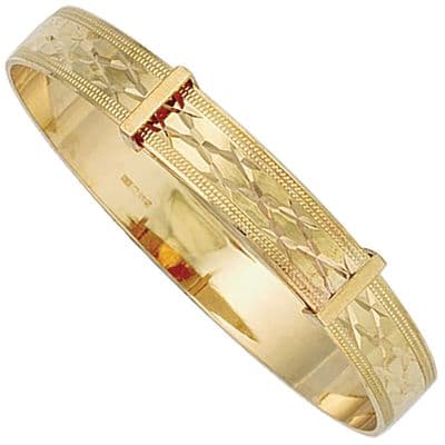 9ct Yellow Gold 7mm Diamond Cut Expandable Baby Bangle