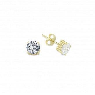 9ct Yellow Gold 7mm Four Claw Set Cubic Zirconia Stud Earrings