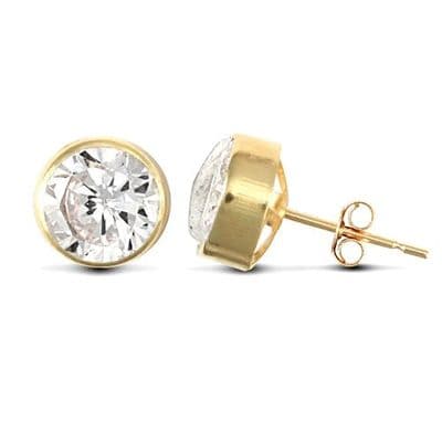 9ct Yellow Gold 7mm Rubover Set Cubic Zirconia Stud Earrings