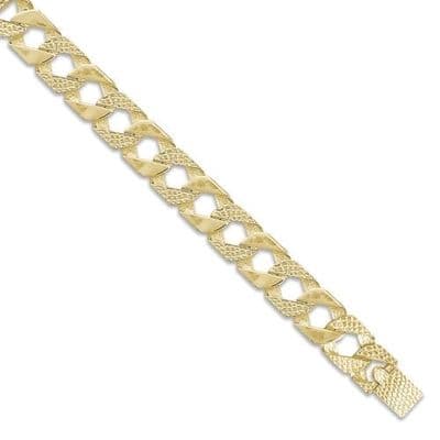 9ct Yellow Gold 8 Inch 15mm Plain & Snake Patterned Curb Bracelet