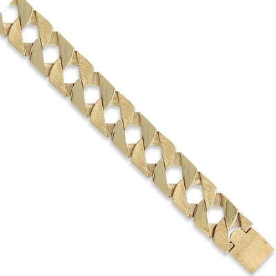 9ct Yellow Gold 8 Inch 17mm Plain & Bark Curb Bracelet