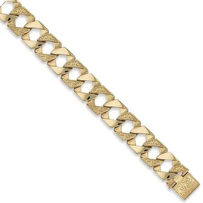 9ct Yellow Gold 8 Inch 17mm Plain & Patterned Curb Bracelet