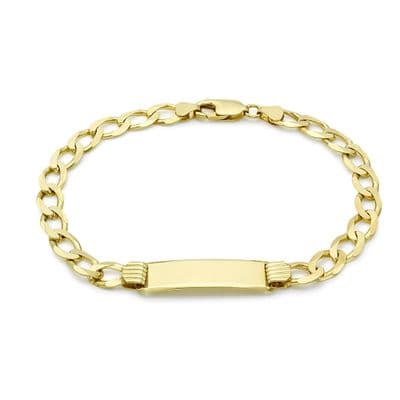 9ct Yellow Gold 8 Inch 7mm Gents Diamond Cut ID Curb Bracelet