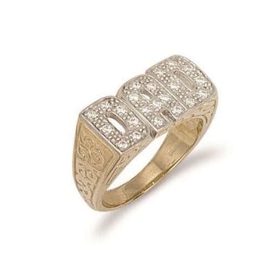 9ct Yellow Gold 8.0g CZ Patterned Sides Dad Ring