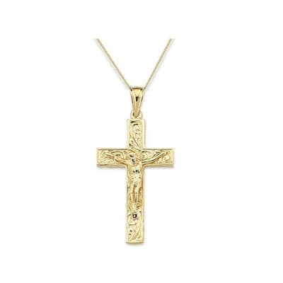 9ct Yellow Gold 8g Patterned Square Crucifix Cross Pendant