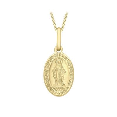 9ct Yellow Gold 9mm x 21mm Miraculous Medallion Oval Pendant
