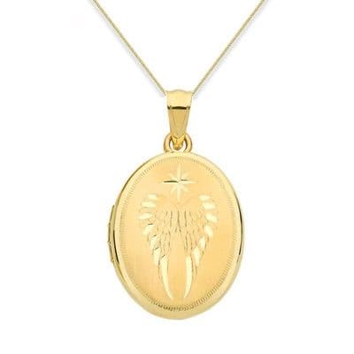 9ct Yellow Gold Angel Wings Oval Locket