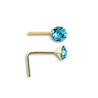 9ct Yellow Gold Blue CZ Nose Stud
