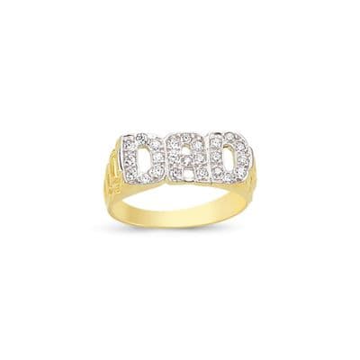 9ct Yellow Gold Brick Link CZ Dad Ring