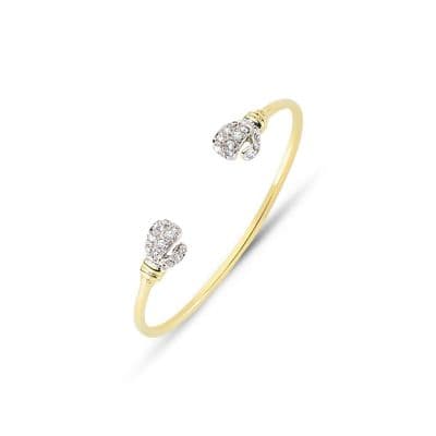 9ct Yellow Gold Childrens CZ Boxing Gloves Torque Bangle