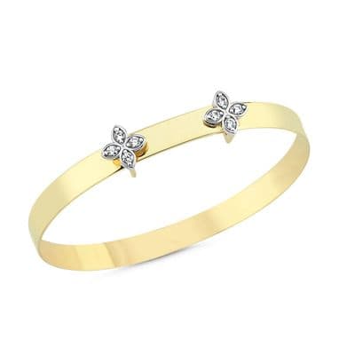 9ct Yellow Gold Childrens CZ Double Daisy Expandable Bangle