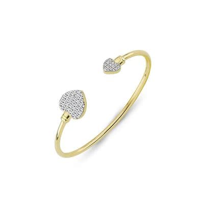 9ct Yellow Gold Childrens CZ Heart Torque Bangle