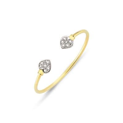 9ct Yellow Gold Childrens CZ Hearts Torque Bangle
