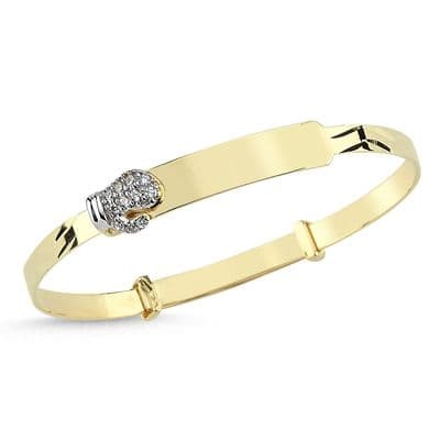 9ct Yellow Gold Childrens Expandable CZ Boxing Glove ID Bangle