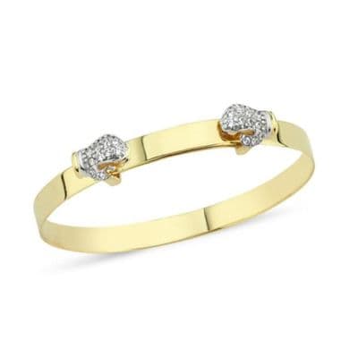 9ct Yellow Gold Childrens Expandable CZ Boxing Gloves Bangle