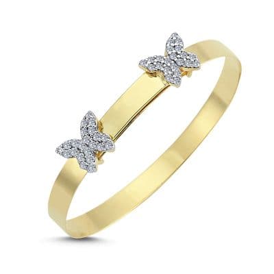 9ct Yellow Gold Childrens Expandable CZ Double Butterfly Bangle