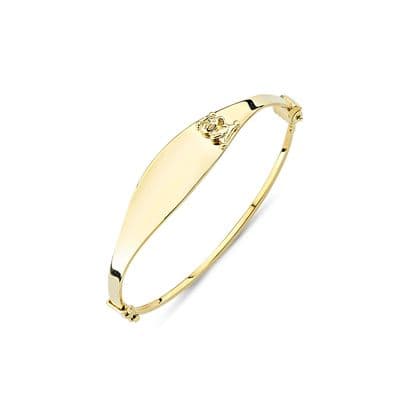 9ct Yellow Gold Childrens Hinged Oval Teddy Bear ID Bangle