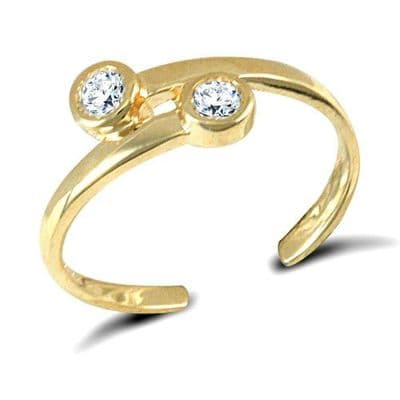 9ct Yellow Gold Cross Over Cubic Zirconia Toe Ring