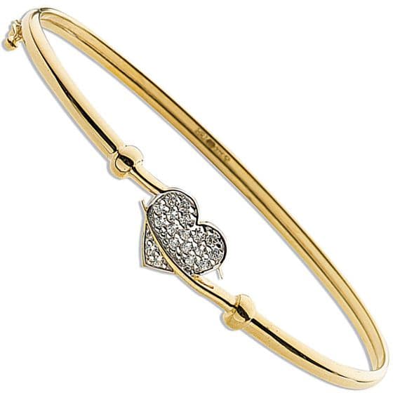 9ct Yellow Gold Cubic Zirconia Heart Bangle