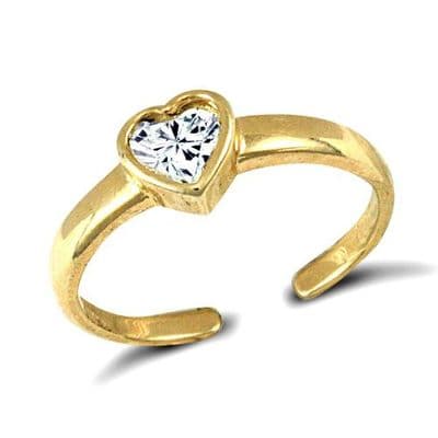 9ct Yellow Gold Cubic Zirconia Heart Toe Ring