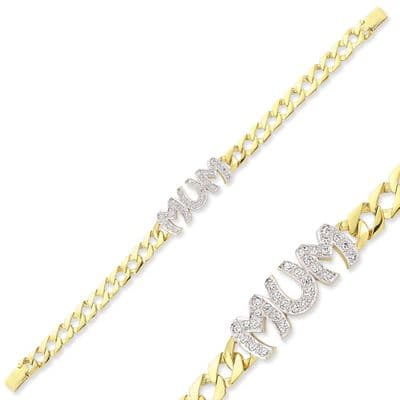 9ct Yellow Gold Cubic Zirconia Mum Curb Bracelet