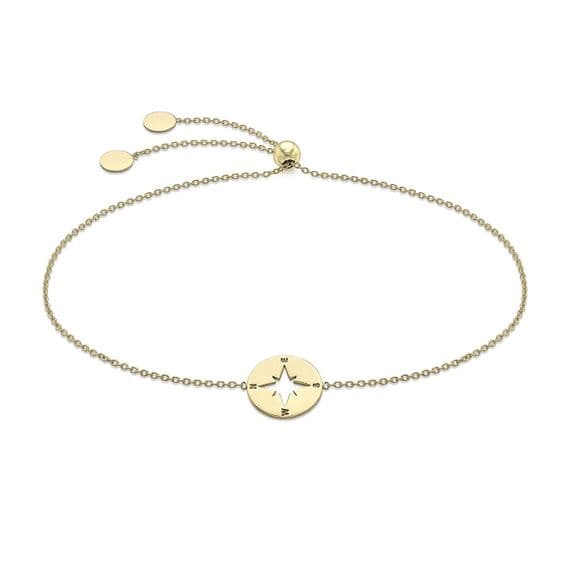 9ct Yellow Gold Cut Out Compass Adjustable Slider Bracelet