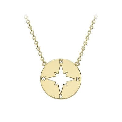 9ct Yellow Gold Cut Out Compass Pendant Adjustable Necklace