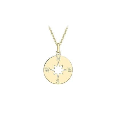 9ct Yellow Gold Cut Out Compass Pendant Necklace