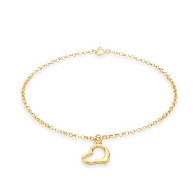 9ct Yellow Gold Cut Out Heart Charm Belcher Bracelet