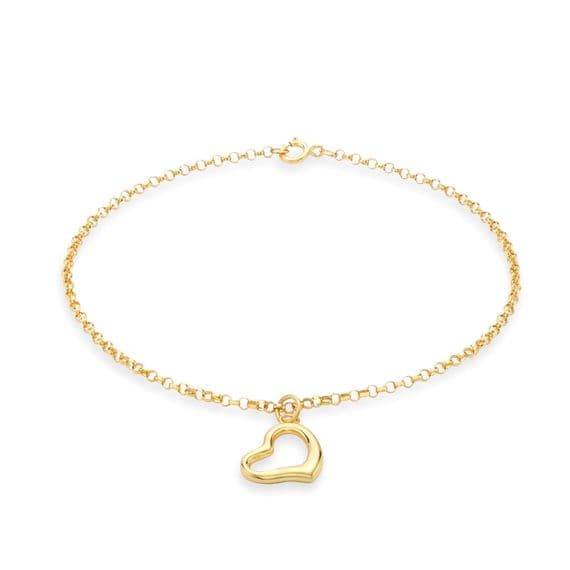 9ct Yellow Gold Cut Out Heart Charm Belcher Bracelet