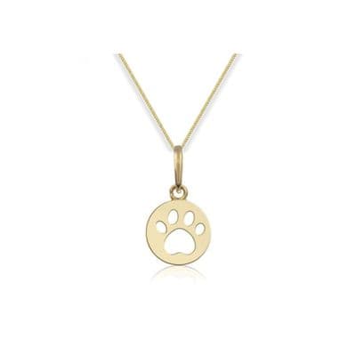 9ct Yellow Gold Cut Out Paw Print Pendant Necklace