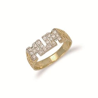 9ct Yellow Gold CZ Basket Sides Mum Ring