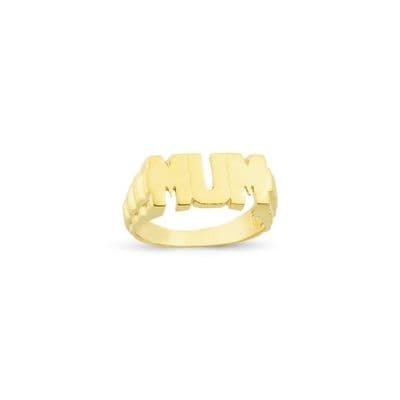 9ct Yellow Gold CZ Brick Sides Mum Ring