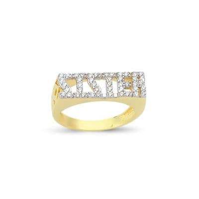 9ct Yellow Gold CZ Cut Out Sides Sister Ring